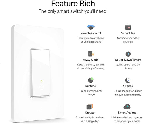 Kasa Smart Light Switch HS200, Single Pole, Needs Neutral Wire, 2.4GHz Wi-Fi Light Switch Works with Alexa and Google Home, UL Certified, No Hub Required , White