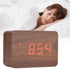 Wooden Alarm Clock, Digital Clock for Bedrooms LED Modern Wooden Cube Clock 3 Levels Brightness Temperature Display with Sounds Control (Brown)