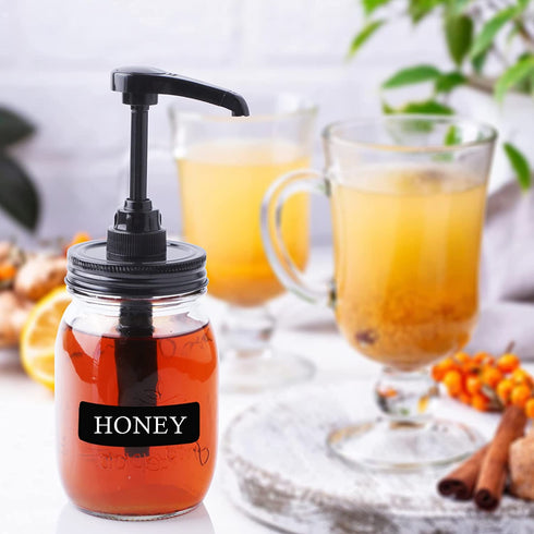 Mason Jar Syrup & Honey Dispenser Pump Lids for Regular Mouth (2 Pack), Airtight & Leak-Proof Kitchen Food Grade Coffee Syrup dispenser Pump (Jar Not Included)