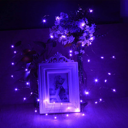 Abkshine 4pack Battery Operated Purple String Lights, 50led Bright Mini Purple LED Fairy Lights, Battery Powered Halloween Lights, Portable Christmas Decorative Strand Lights