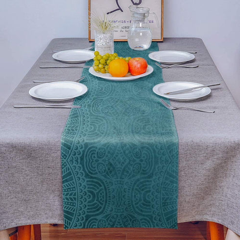 Aqua Teal Mandala Floral Table Runner Dresser Scarves,Linen Burlap Table Runners Cloth for Dinner Holiday Party, Kitchen Decor Indian Boho Ethnic Style 13x90inch