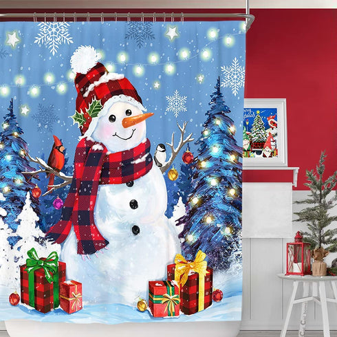 Christmas Shower Curtain, Snowman Christmas Tree Waterproof Bath Curtain for Bathroom, Let it Snow Fabric Shower Curtains with Hooks, Holiday Winter Gifts for Home Decorations, 72x72 Inches