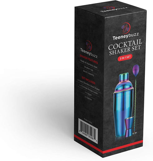24 oz Cocktail Shaker Bartender Set, Stainless Steel Martini Shaker with Built-in Bartender Strainer & Popular Cocktail Recipes Booklet, Professional Bartender Tool for Home or Bar