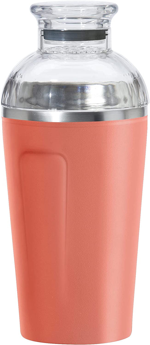 OGGI Groove Insulated Cocktail Shaker-17oz Double Wall Vacuum Insulated Stainless Steel Shaker, Tritan Lid has Built In Strainer, Ideal Cocktail Mixer, Martini Shaker, Margarita Shaker, Coral