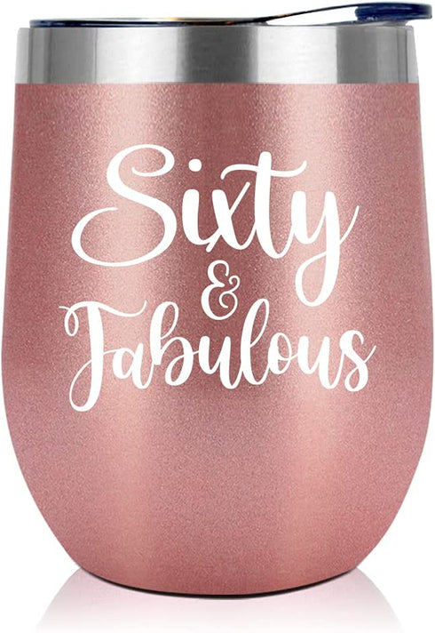 60th Birthday Gifts For Women - 1962 60th Birthday Decorations For Women - Birthday Gifts For 60 Year Old Woman - 60 Years Old Gifts Ideas For Women Turning 60, Mom, Wife, Friends- 12 oz Wine Tumbler