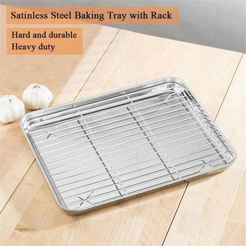 WEZVIX Stainless Steel Baking Sheet with Rack Set Tray Cookie Sheet & Oven Pan 12.5 x 10 x 1 inch, Non Toxic & Healthy, Rust Free & Less Stick, Thick & Sturdy, Easy Clean & Dishwasher Safe