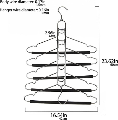 Amber Home 2 Pack Multi Layer 5 in 1 Metal Suits Pants Hangers, Closet Storage Organizer with 2 Swivel Hooks, Detachable Space Saving Anti Slip Clothes Hangers for Shirt Sweater Jeans Slacks Dresses