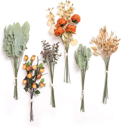 Ling's moment Artificial Greenery Spray Box Set, 55pcs with 6 Kinds of Filler Greenery Fake Plants for Fall Wedding Bouquet and Table Centerpieces Floral Arrangement and Home Decor(Terracotta)