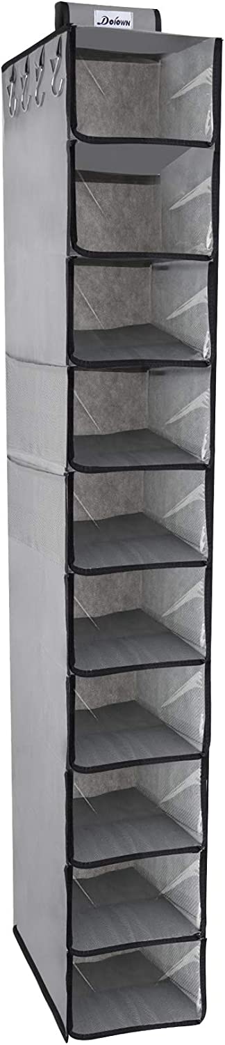 DOIOWN Hanging Closet Organizer Shelves Hat Organizer Rack 10 Shelf Wardrobe Storage Shelves Baseball Cap Organizer with Cover for Closet Hat Storage