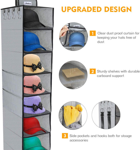 DOIOWN Hanging Closet Organizer Shelves Hat Organizer Rack 10 Shelf Wardrobe Storage Shelves Baseball Cap Organizer with Cover for Closet Hat Storage