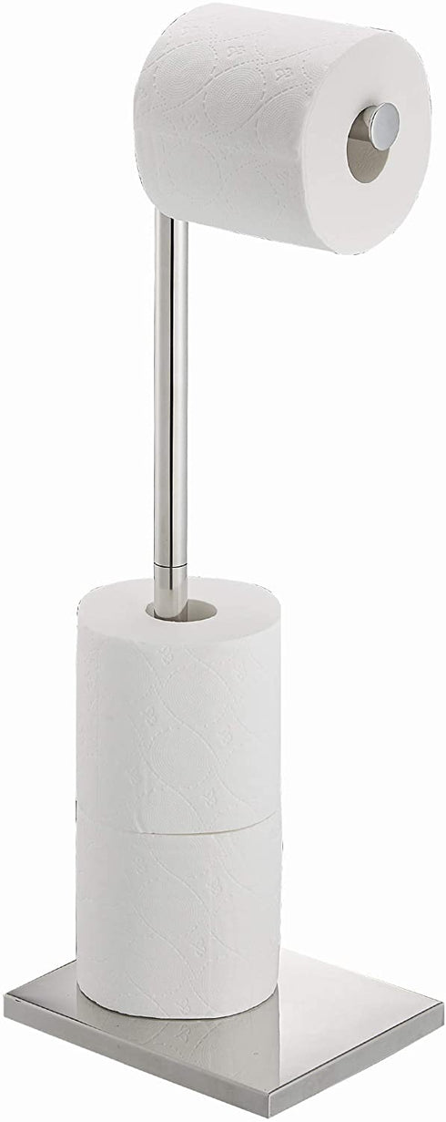Toilet Paper Holder Stand with Reserve, Stainless Steel Tissue Roll Holder Free Standing for Bathroom