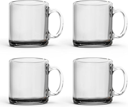 Libbey Clear Glass Coffee Mugs | 13oz Crystal Cups | Mugs for Latte and Hot Beverages