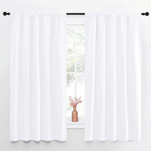 NICETOWN Bedroom Window Curtain Panels - Window Treatment Rod Pocket Drapes for Nursery (White, 2 Panels, 52" by 63")
