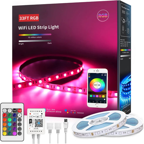 Smart RGB Strip Light 33ft, VANANCE Color Changing WiFi LED Tape Light, Smart App/Remote Control, Works with Alexa Google Assistant, Smart Light Strip for Bedroom, Home, Kitchen, Party (2x5m)