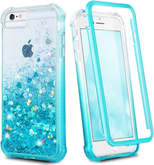 Ruky iPhone 6 6s 7 8 Case, iPhone SE 2020 Case, Glitter Full Body Rugged Liquid Cover with Built-in Screen Protector Shockproof Heavy Duty Girls Women Case for iPhone SE 2022 4.7” (Gradient Teal)