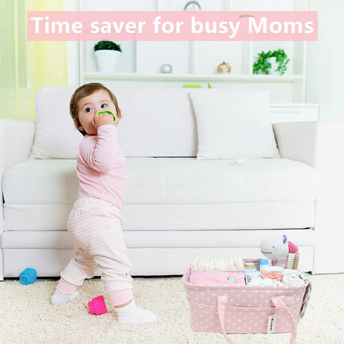 Baby Diaper Caddy Pink Large Collapsible Nursery Organizer Storage Basket for Girl Portable Holder Tote Bag for Changing Table Car Travel Registry Favorites Newborn Essentials Must Haves small dots