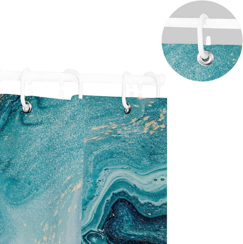 Marble Shower Curtain Natural Luxury Ocean Art The Ripples of Agate with Beautiful Blue Paint and Gold Powder for Bathroom Decor Polyester Fabric Waterproof Shower Curtains Set with 12 Hooks