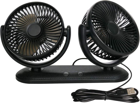TriPole Car Fan Portable Vehicle Fan Dual Head Electric Fan Vehicle Mounted USB Fan 300 Degree Rotation Auto Cooling Fan 3 Speed Strong Wind Desk Fan for Dashboard SUV RV Truck Sedan Home Office