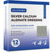 DILUMAMED Silver Calcium Alginate Wound Dressing 4"x4"(Pack of 12), High Absorption Bandage Patch for Bed Sore, Pressure Sore, Leg Ulcer, Diabetic Foot Wound Care
