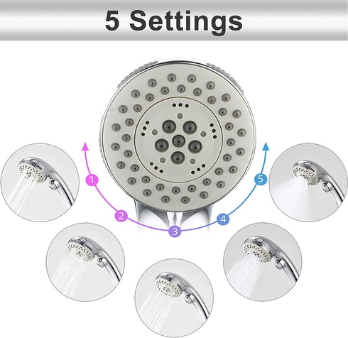 HOMELODY High Pressure Handheld Shower Head with ON/OFF Pause Switch 6-Functions Water Saving Shower head, Detachable Shower Head,Chrome Finish