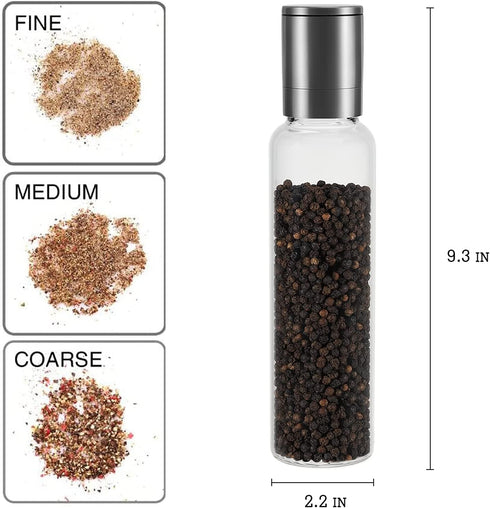 Remedic Premium Stainless Steel Salt and Pepper Grinder Set of 2 Borosilicate Glass Jar - Adjustable Coarseness Ceramic Clear Pepper Spices Shaker - Tall Grinder Mill Set Kitchen Gifts€¦