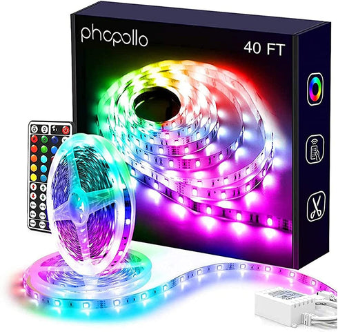 PHOPOLLO Led Lights 40ft for Bedroom RGB Color Changing Led Lights Kit with Power Supply and Remote