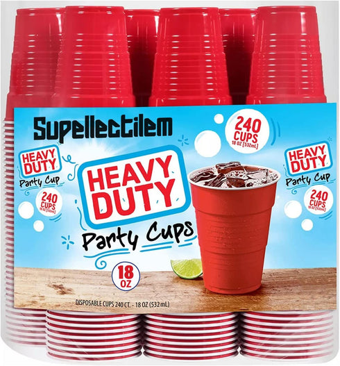 Red Plastic Disposable Cups - 18 Oz., 240 Ct. | Heavy Duty Large Party Cold Drink Plastic Cups Disposable