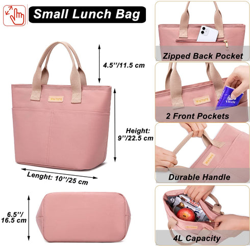 Weitars Lunch Bag For Women Girl,Small Lunch Bag Tote Thermal Cooler Bag Snacks Leakproof Insulated Lunch Purse College Work Picnic/ Hiking/ Beach/ Fishing/ Boating (Pink))