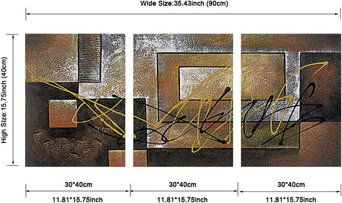 Pyradecor Modern 3 Piece Canvas Prints Abstract Brown Landscapes Pictures Paintings on Canvas Wall Art Work for Living Room Bedroom Kitchen Home Decorations