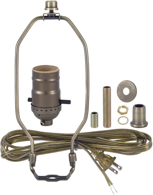 B&P Lamp® Antique Brass Finish Table Lamp Wiring Kit with a 10 Inch Harp and Push-Thru Socket