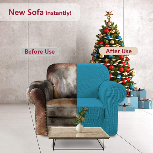 iCOVER Chair Sofa Slipcover, One Piece High Stretch Armchair Couch Cover, Machine Washable Spandex Jacquard Fabric, Bottom Elastic Easy to Install, Non-Slip Furniture Protector,Peacock Blue