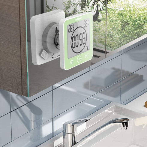 Digital Bathroom Shower Wall Clock Timer with Alarm, Waterproof for Water Spray, Touch Screen Timer, Temperature Humidity Display with Suction Cup Hanging Hole (White)