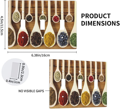 Kitchen Light Switch Cover Decorative Triple Wall Plate 3 Gang Toggle Switch Plate Covers Bedroom Electrical Faceplate 4.50 x 6.38 Inch Colorful Spices and Spoons
