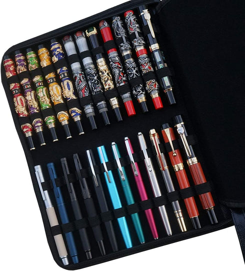 Large Capacity Fountain Pen Case PU Leather Black Color 48 Slots pen pouch bag