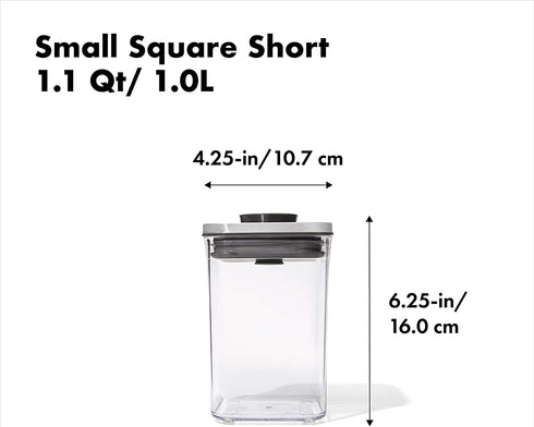 OXO Steel POP Container Small Square Short (1.1 Qt/1 L) - Airtight Food Storage - Ideal for Brown Sugar, Tea