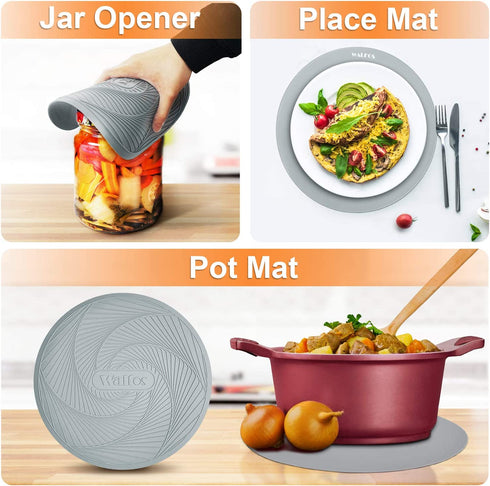 Silicone Microwave Mats, Walfos Heat Resistant Non-Slip Multi-Purpose Microwave Trivet Mat, BPA Free, Dishwasher Safe, Ideal for Microwave, Oven, Hot Pan, Set of 2, Grey