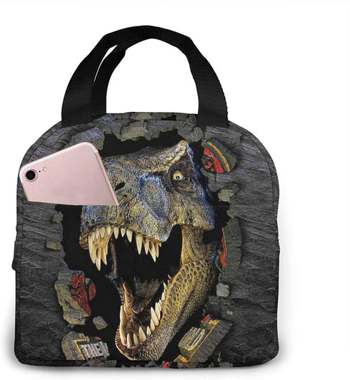 3d Dinosaur Lunch Bag for Men Women Insulated Lunch Box with Front Pocket for Work Reusable Cooler Tote Bag for Office School Picnic Hiking Beach