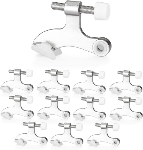 Ilyapa 12 Pack Hinge Pin Satin Nickel Door Stops -Heavy Duty Adjustable Door Stopper 2-1/2" x 1-3/4,with White Rubber Bumper Tips