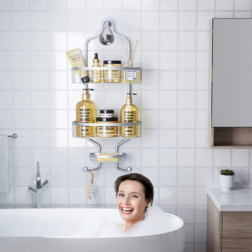 Shower Caddy Over Shower Head,Ewaiira Hanging Shower Caddy Bathroom 3 Tier Shower Caddy Shower Organizer Hanging Shower Caddy Over Shower Head No Rust