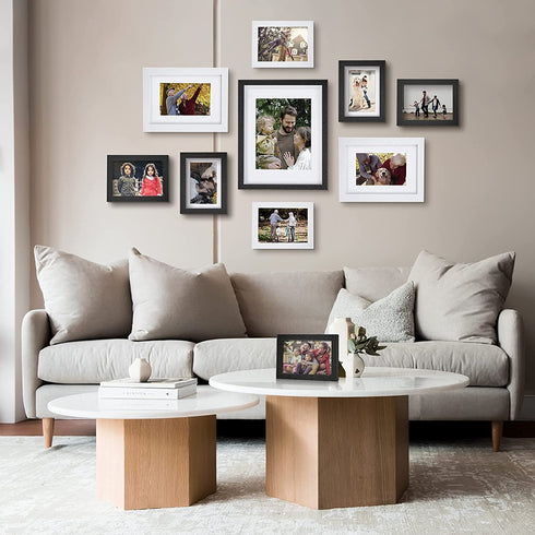 Nacial Picture Frame, Multi Photo Frames Sets 5x7 8x10 11x14 with Mat Wood Grain Wall Frame for Tabletop Display or Wall Mounting 4 Pack (5''x7'', White)