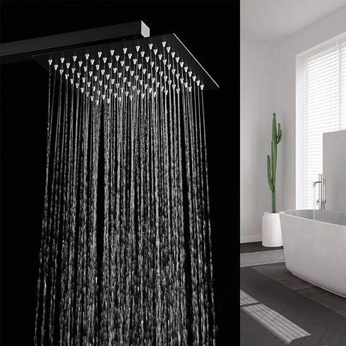 BESy 8 Inch Rain Shower Head, 8" Square Rainfall & High Pressure Stainless Steel Bath Showerhead, 1/16" Ultra Thin, Waterfall Full Body Coverage with Silicone Nozzle, Matte Black Finish