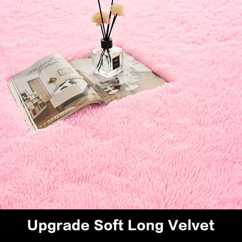 Lnoice Shaggy Rugs Fluffy Rug for Bedroom, Plush Rug Polyester Shag Area Rug, Shaggy Carpet Play Mat for Dorm Room Rug College Nursery Rugs Living Room Girls Kids Room Decor (3X5 Feet, Pink)