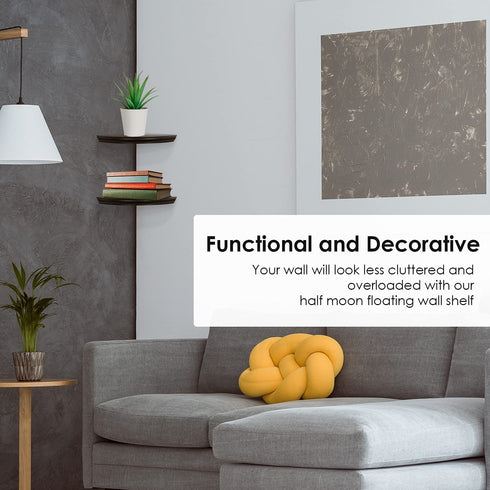 Halter Semi Circle Ledge Wood Shelves, Decorative Floating Wall Shelves for Bathroom, Bedroom, Living Room, and Kitchen, Wooden Office Shelves for Wall Storage, Floating Wall Shelf, (Brown)