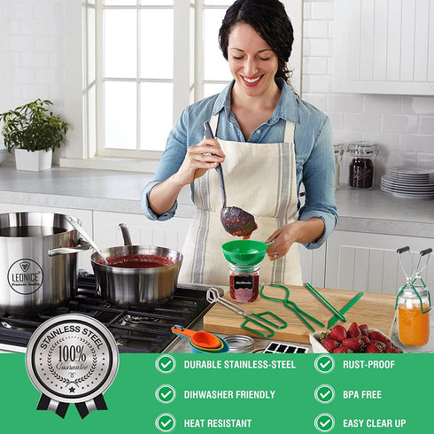 Canning Supplies, Canning Kit, Stainless Steel Canning Set for Beginner, Canning Supplies Starter Kit, Canning Accessories, Canning Equipment for Canning Pot, Home Food Canning Essential Tools - Green