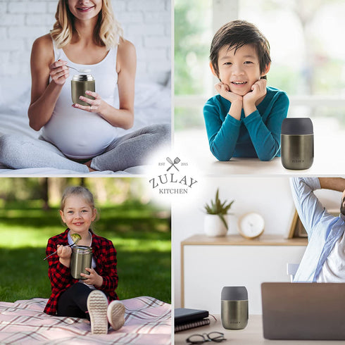 Zulay Vacuum Insulated Soup Thermos 16 oz - Stainless Steel Food Thermos For Hot Food For Adults and Kids - Leakproof Insulated Food Jar For Hot Food Thermos For Soup with Foldable Spoon (Dark Gray)
