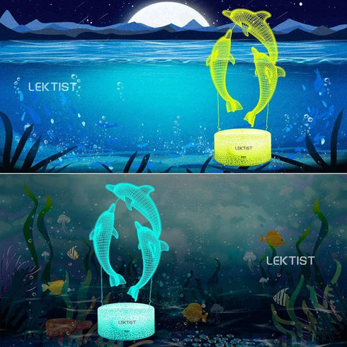 LEKTIST Dolphin 3D Night Light for Kids 16 Color Changing 3D Illusion Lamp with Remote, Dolphin 3D lamp Dolphin Lamp for Bedroom Dolphin Gifts Xmas Birthday Gift for Girls Boys Children (Dolphin)
