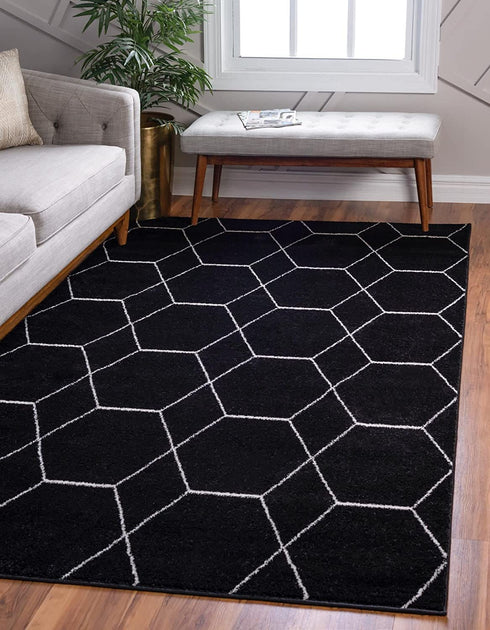 Unique Loom Trellis Frieze Collection Area Rug-Modern Morroccan Inspired Geometric Lattice Design, 2 x 3 ft, Black/Ivory