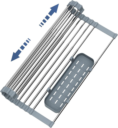 Kitsure Expandable Roll-Up Dish Drying Rack for Kitchen with Adjustable Length Design(12.75-23in), Collapsible Over-The-Sink Dish Drying Rack with Space-Saving Design, Rolling Rack for Sink