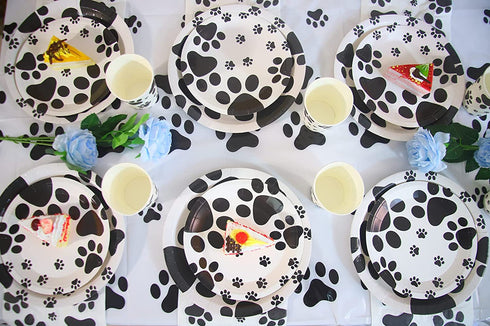 Dog Paw Prints Party Supplies, Dog Paw Prints Theme Tableware Set Including Paper Plates Cups Napkins for Birthday Baby Shower Party -Serves 16