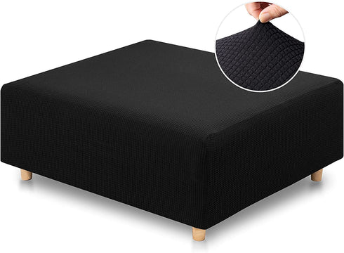 RECYCO Stretch Ottoman Cover Rectangle Storage Stool Slipcovers with Elastic Band, Footrest Protector with Spandex Jacquard Fabric (Black?Large)